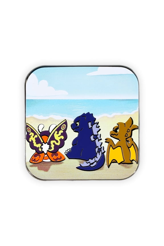 Godzilla, Mothra, and Rodan Chibi Square Enamel Pin