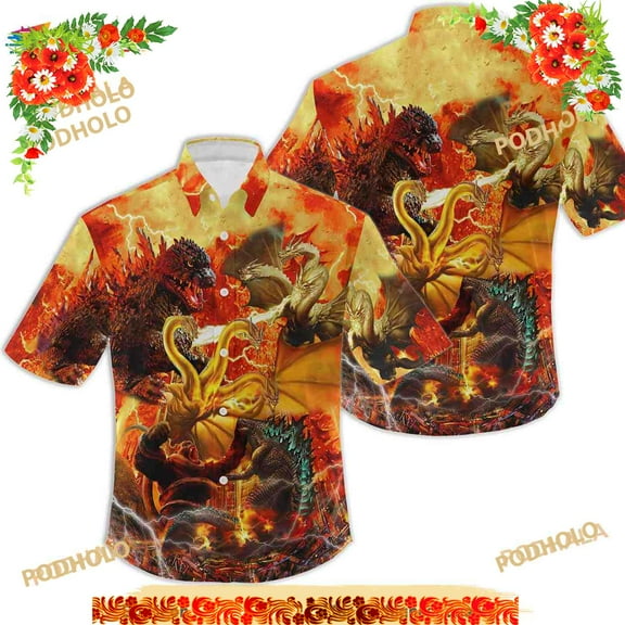 Godzilla Movie 3D Funny Hawaiian Shirt