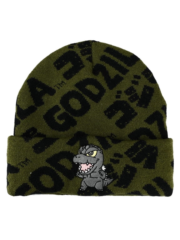Godzilla Olive and Black Logo AOP Magic Jacquard Embroidered Beanie Hat for Men