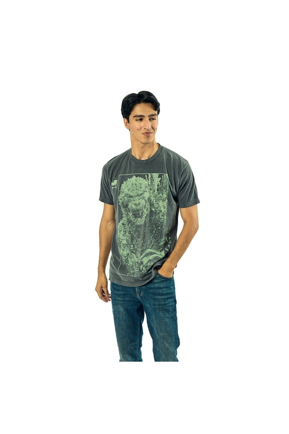 Godzilla Oversized Godzilla & Kanji Crew Neck Short Sleeve Men's Black T-shirt-Medium