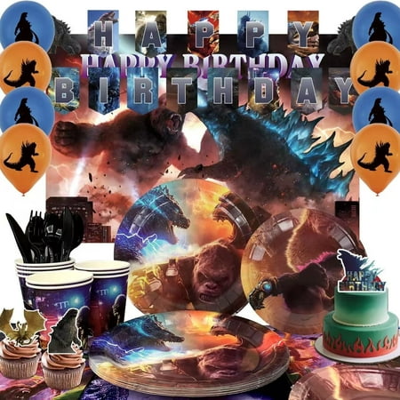 Godzilla Party Supplies, Godzilla Birthday Decorations & Tableware Set - Godzilla Birthday Plates Cups Tablecloth and Godzilla Balloons Backgdrop etc. Godzilla Party Decorations for Boys/Girls