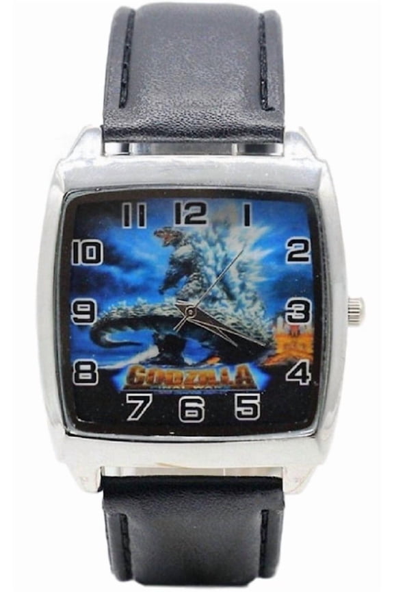 Godzilla Square Face Black Leather Band Timepiece Watch