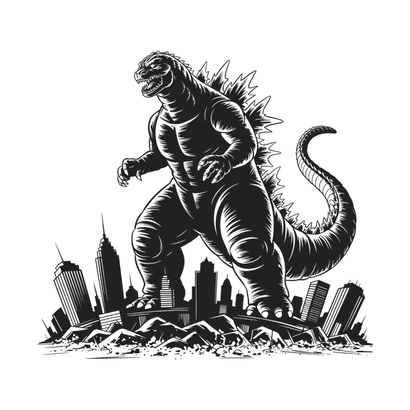 Godzilla Stomping in the City Edible Icing Image Cake Topper, by Tnct.