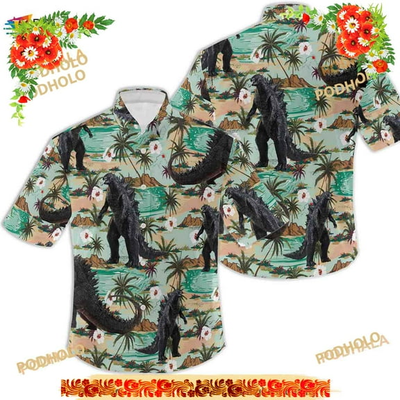 Godzilla Tropical Palm Funny Hawaiian Shirt, Funny Aloha Monster Shirt