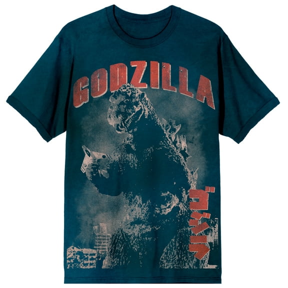 Godzilla Vintage-Inspired Graphic Adult Navy Blue Short Sleeve Tee - Medium