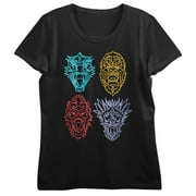 BIOWORLD Godzilla Vs. Kong The New Empire Neon Titans Face Art Crew Neck Short Sleeve Women's Black T-shirt-Medium