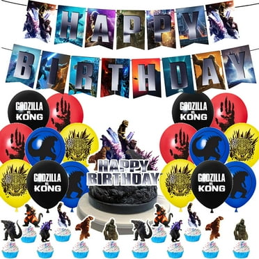 Godzilla vs Kong Birthday Party Decor Set Banners Balloons Cake Topper