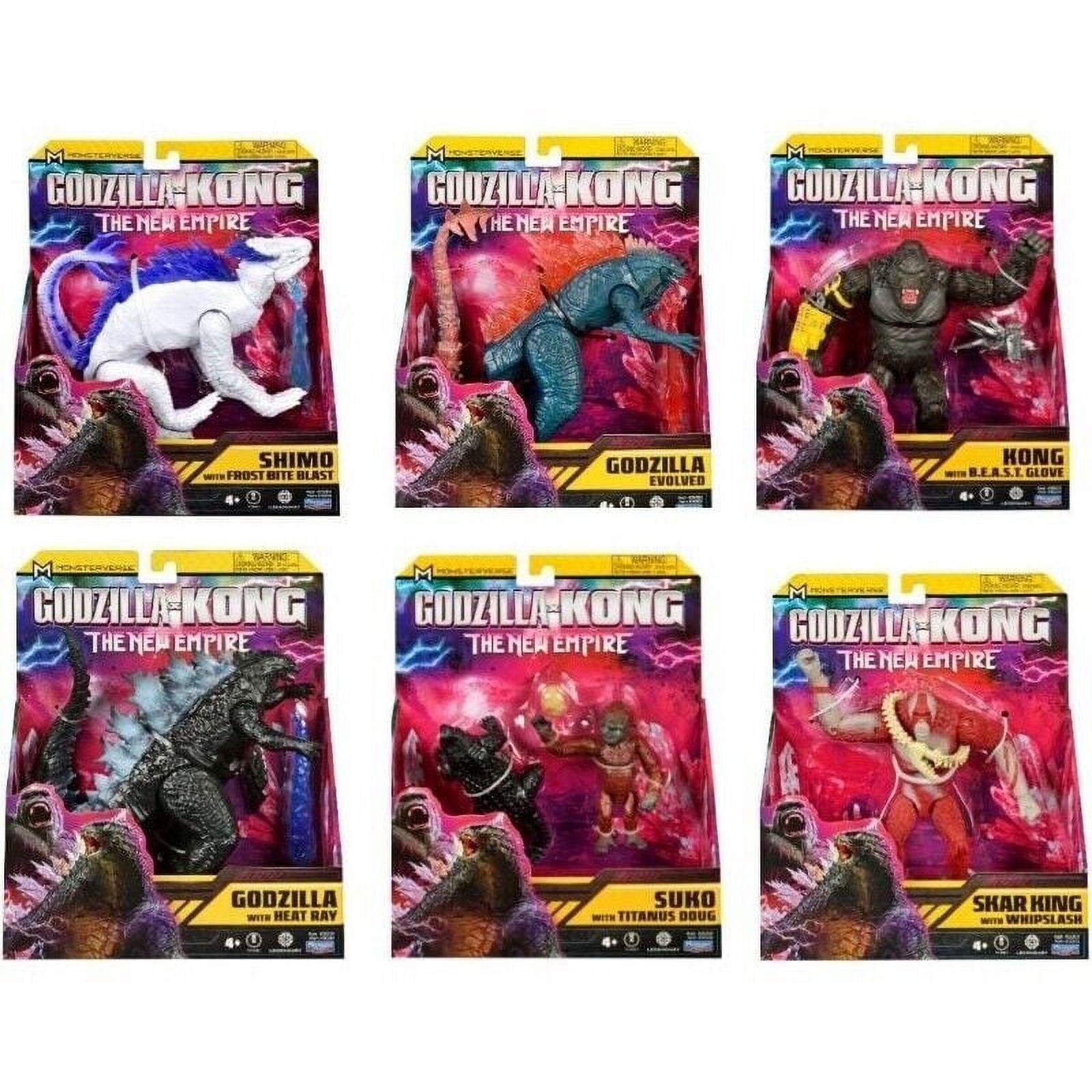 Godzilla x Kong : The New Empire Complete Action Figure Set of 6 Including Shimo, Godzilla Evolved, Godzilla Heat Ray, Skar King, King Kong With Beast Glove, Suko and Wart Dog