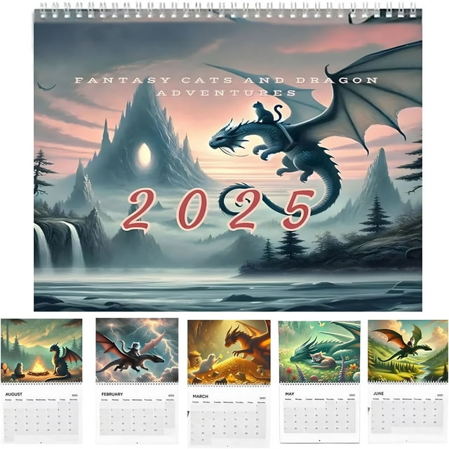 GoeBin 2025 Cat Dragon Rider Calendar,2025 Wall Calendar Funny Cats Funny Wall Calendar 2025