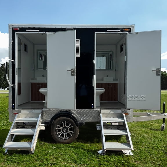 Goeasy Vehicle Black Series Dual-Stall Luxury Mobile Restroom Trailer with Sink for Weddings, Events, and Construction Sites