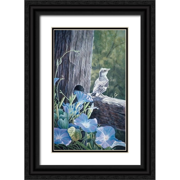 Goebel, Wilhelm 12x18 Black Ornate Wood Framed with Double Matting Museum Art Print Titled - The Fledgling - Young Mockingbird