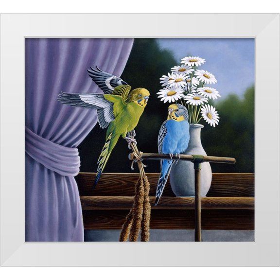 Goebel, Wilhelm 13x12 White Modern Wood Framed Museum Art Print Titled - Parakeets