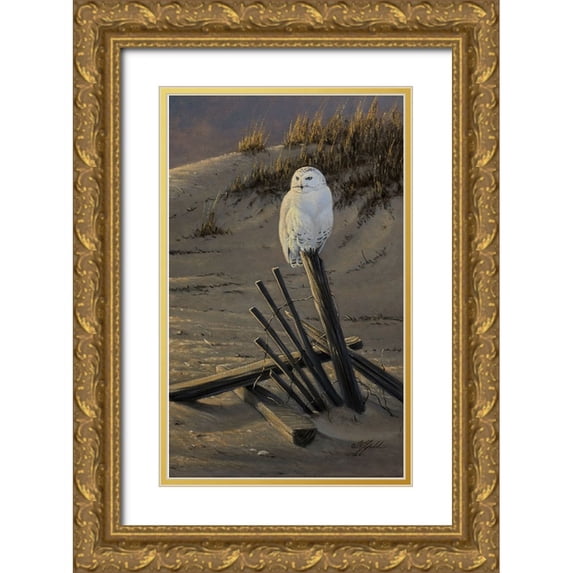 Goebel, Wilhelm 13x18 Gold Ornate Wood Framed with Double Matting Museum Art Print Titled - Dune Watcher - Snowy Owl