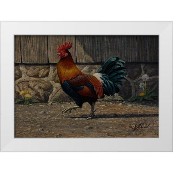 Goebel, Wilhelm 14x11 White Modern Wood Framed Museum Art Print Titled - Barnyard Strut - Bantam Rooster