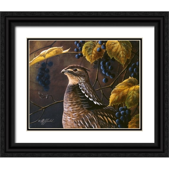 Goebel, Wilhelm 14x12 Black Ornate Wood Framed with Double Matting Museum Art Print Titled - Grouse And Grapes