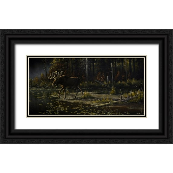 Goebel, Wilhelm 18x11 Black Ornate Wood Framed with Double Matting Museum Art Print Titled - Autumn Moose
