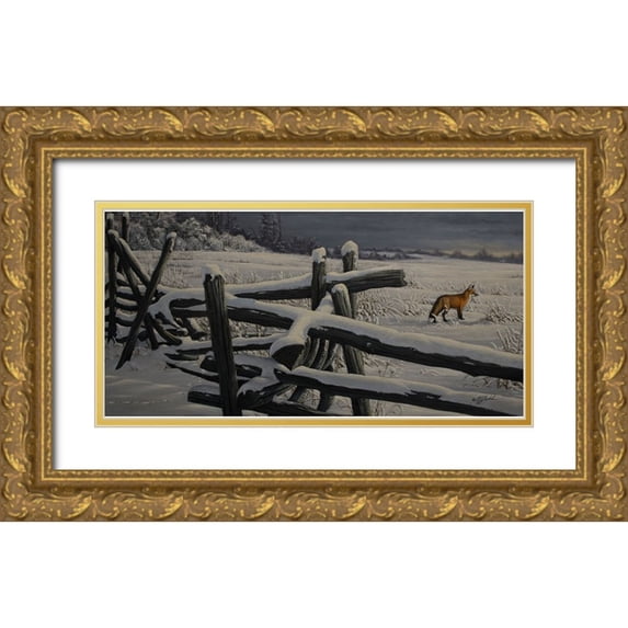 Goebel, Wilhelm 18x11 Gold Ornate Wood Framed with Double Matting Museum Art Print Titled - Split Rail And Fox