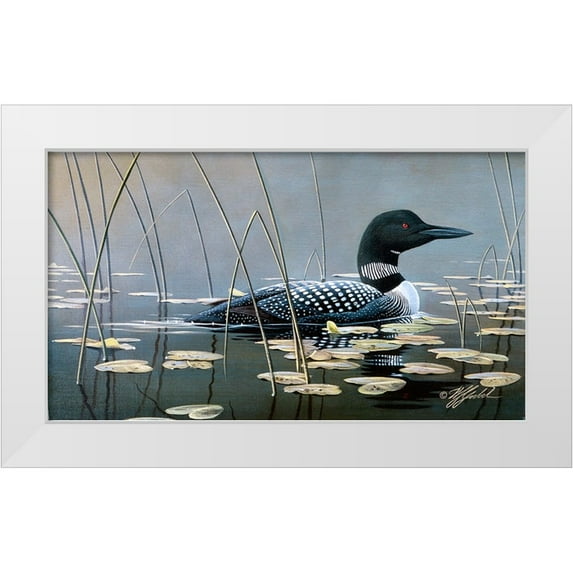 Goebel, Wilhelm 18x12 White Modern Wood Framed Museum Art Print Titled - Loon In Reeds