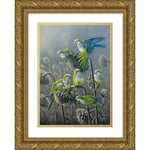 Goebel, Wilhelm 18x24 Gold Ornate Wood Framed with Double Matting Museum Art Print Titled - Parakeet Treat