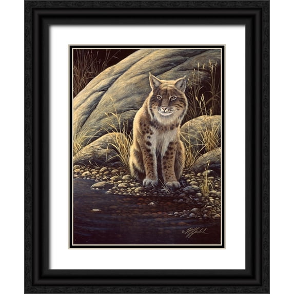 Goebel, Wilhelm 19x24 Black Ornate Wood Framed with Double Matting Museum Art Print Titled - Backlight-Bobcat