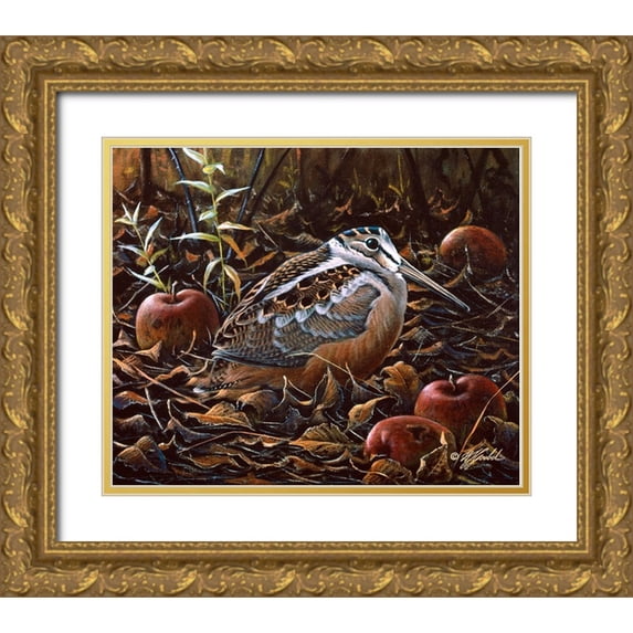 Goebel, Wilhelm 23x20 Gold Ornate Wood Framed with Double Matting Museum Art Print Titled - Orchard Woodcock