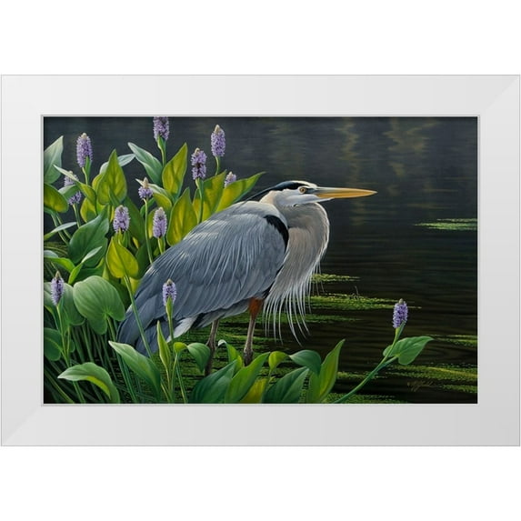 Goebel, Wilhelm 24x17 White Modern Wood Framed Museum Art Print Titled - Biding Time Great Blue Heron