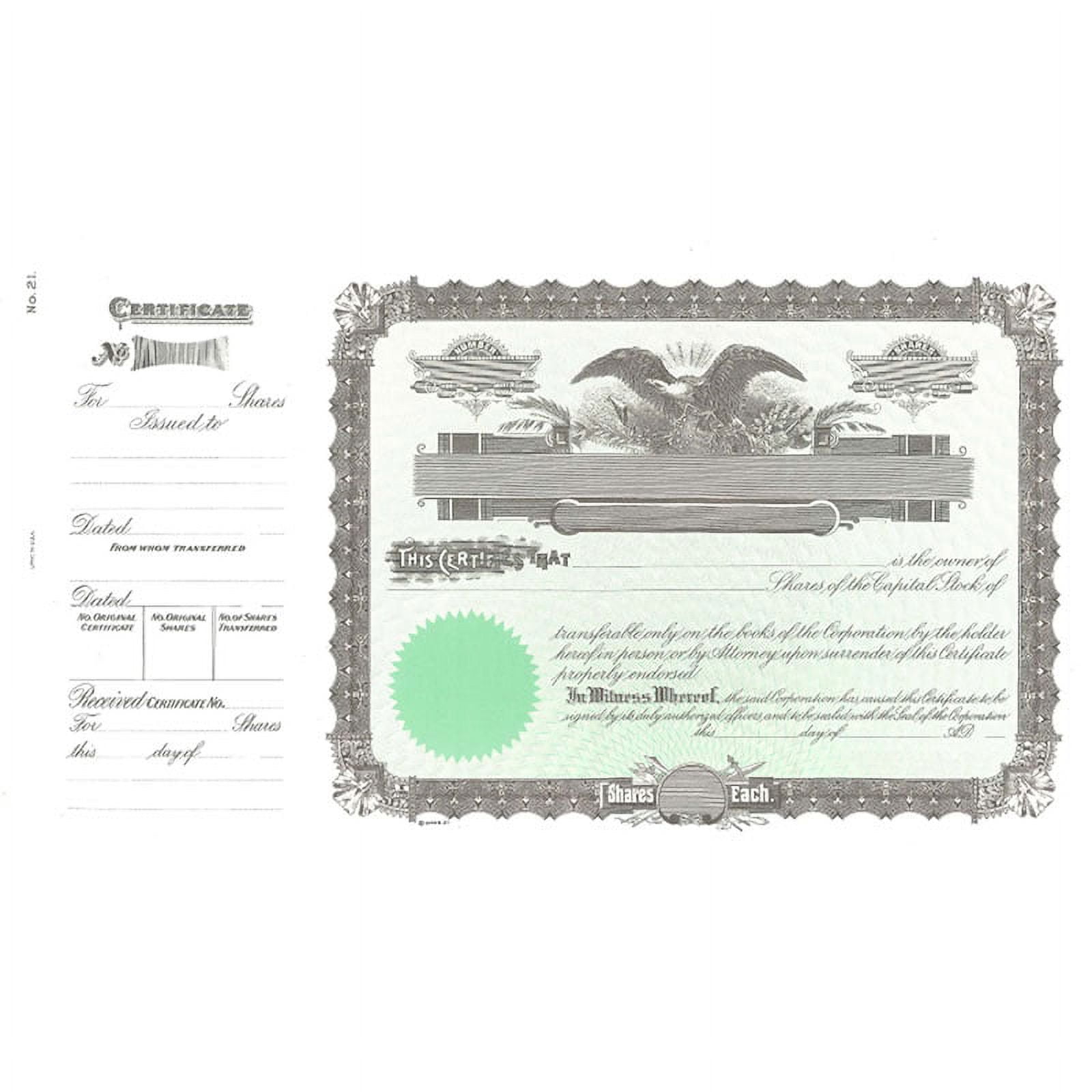 Corporate Stock Certificates, Non Personalized, 3-Hole Punched, 8 1/2 x  11”, Green, Box Of 20
