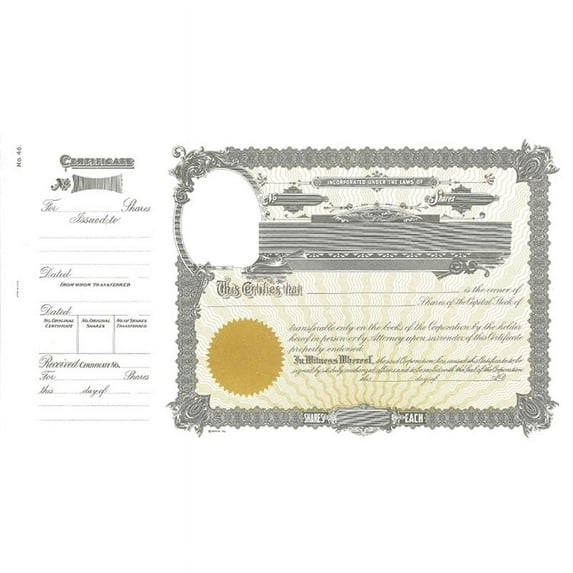 Goes 46 Corporate Stock Certificate, Incorporation Certificates, Size 8-1/2" x 15", Printable, Laser or Ink Jet Compatiable (Pack of 50)