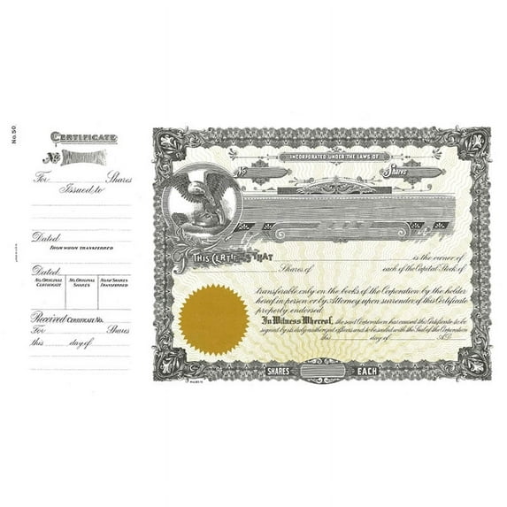 Goes 50 Corporation Stock Certificate, Certificate Stock, Size 8-1/2" x 15", Printable, Laser or Ink Jet Compatiable (Pack of 50)