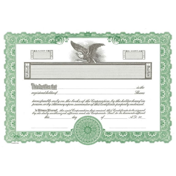 Goes KG2 Stock Certificate, Company Stock Certificates, Size 8-1/2" x 11", Printable, Laser or Ink Jet Compatiable (Pack of 5)