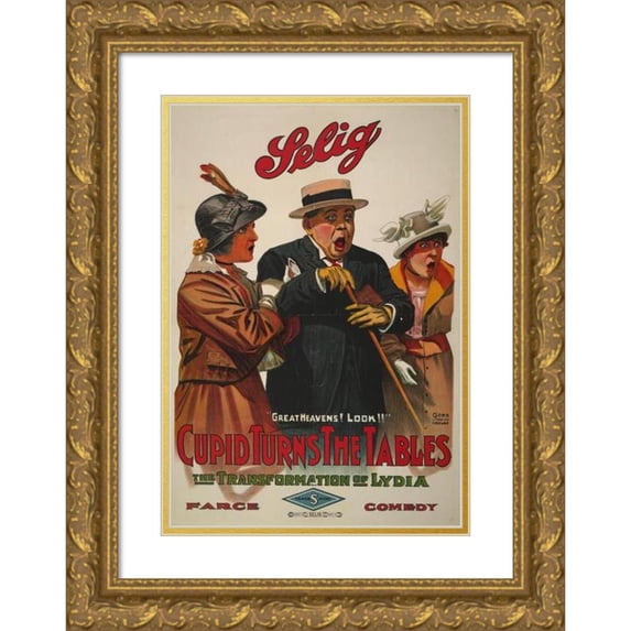 Goes Litho. Co. 11x14 Gold Ornate Wood Frame and Double Matted Museum Art Print Titled - Cupid Turns the Tables (1914)