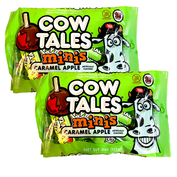 Goetze Cow Tales Minis Chewy Caramel Apple with Tart Apple Cream Center Candies Great for Snacking Halloween Trick or Treats Christmas Stockings Birthday Goody Bag Filler & Party Favor 4oz Pack of 2