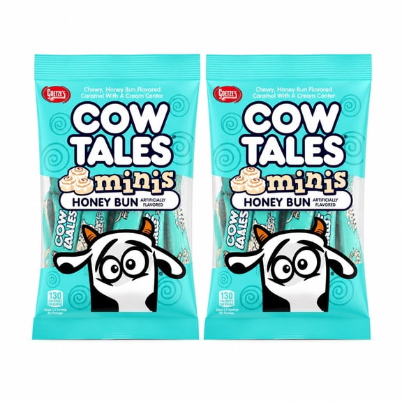 Goetzes Cow Tales Minis Honey Bun Flavored Caramel Candy with Cream Center, 4 oz Bags (2-Pack), Individually Wrapped Chewy Candy Snack