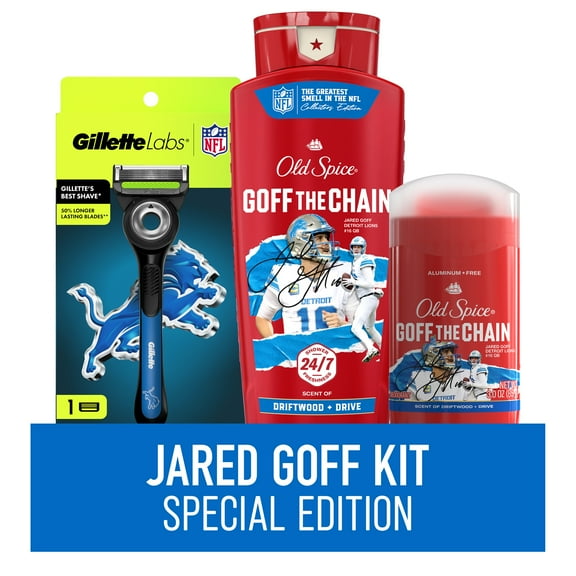 Exclusive Jared Goff Detroit Lions Old Spice x Gillette NFL Value Bundle: Razor, Body Wash, & Deodorant