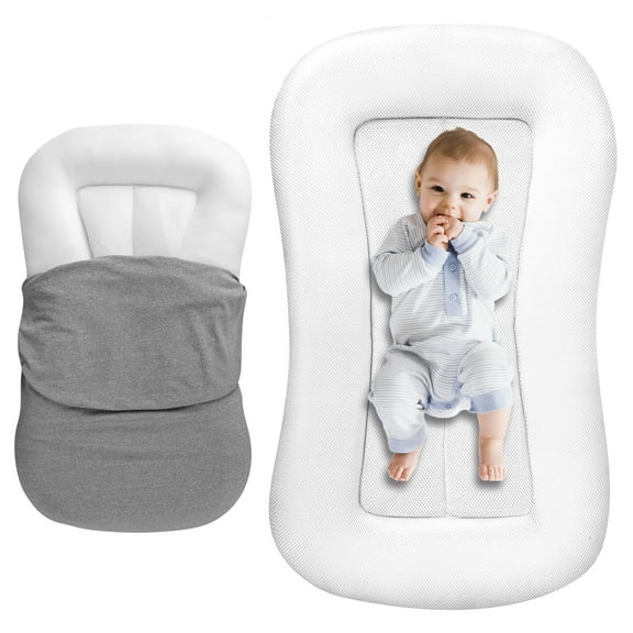 Gofinoday Baby Lounger for Newborn 0-24M+,Portable Infant Support Pad for Tummy Time and Diaper Changes, Detachable Breathable Cotton Pad,Gray