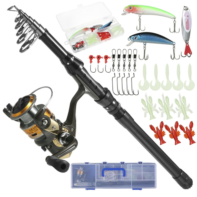Gofishup Fishing Rod and Reel Combos Telescopic Fishing Pole with Spinning Reel Combo Kit Fishing Line Lures Hooks Swivels Set Fishing Accessories
