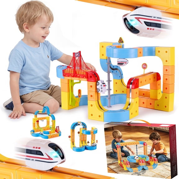 Gofunly 159 Piece Flexible Electric Car and Train Track Set for Kids, Magnetic Car Toys, Educational STEM Building Toy Gravity-Defying