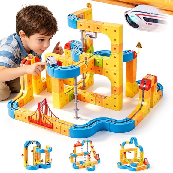 Gofunly 159-Piece Flexible Car and Train Track Set for Kids, Toy Vehicle Playset, Educational STEM Building Toy