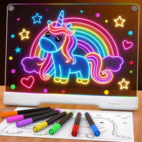 Gofunly 16" LED Light-Up Drawing Board with 7 Colors & 10 Modes,Rechargeable Writing Pad Tablet for Doodle Tracing Notes, Kids Room/Office/Gift