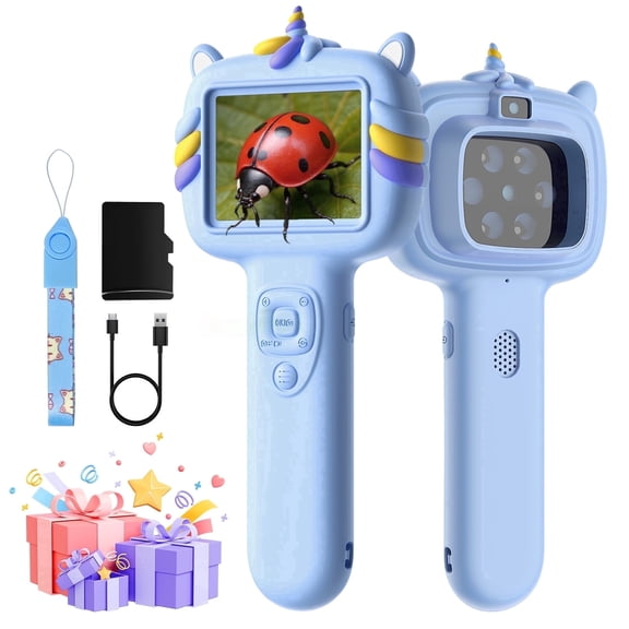 Gofunly Blue Microscope Camera for Kids Gifts Toys- Handheld Pocket Microscopes with 2.4" Screen and Autofocus,Mini Digital Educational Science Kit for Christmas Birthday
