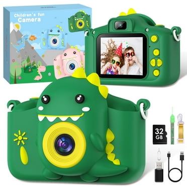 Gofunly Kids Camera, 1080P Toy Digital Video Camera for Girls 3-12 Years Best Birthday/Festival Gifts,with 32GB SD Card and Silicone Cover - Green-Dinosaur