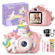 Gofunly Kids Camera, 1080P Toy Digital Video Camera, Toddler Cameras for Girls Age 3-12 Years Best Birthday/Festival Gifts,with 32GB SD Card and Silicone Cover - Pink