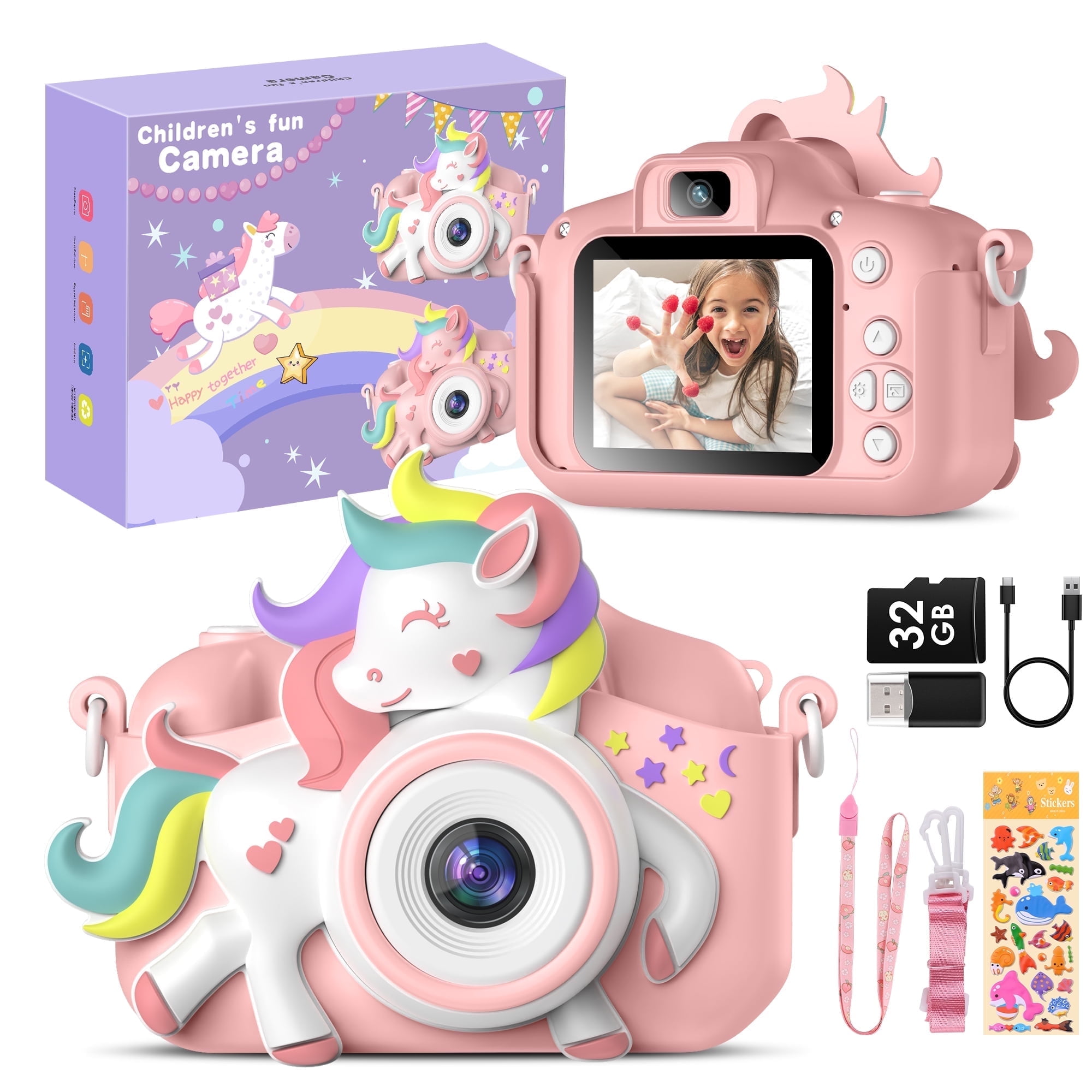 Walmart discounts of Gofunly Kids Camera, 1080P Toy Digital Video Camera, Toddler Camera for Girls 3-12 Years Best Birthday/Festival Gifts,with 32GB SD Card and Silicone Cover - Pink