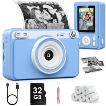 Gofunly Kids Instant Print Camera,Digital Toy Cameras for Boys & Girls Age 3-12 Birthday Learning Gifts Blue with 5Rolls Print Papers