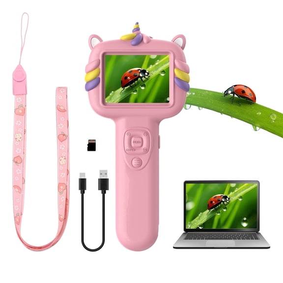 Gofunly Pink Microscope Camera for Kids Gifts Toys- Handheld Pocket Microscopes with 2.4" Screen and Autofocus,Mini Digital Educational Science Kit for Christmas Birthday
