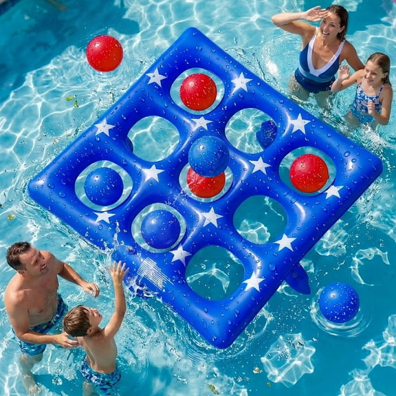 Gofunly Pool Toys Games Set- Tic-Tac-Toe Inflatable Pool Toy with 10 Balls and Air Pump - for Adults Teens Kids 2-10 Players