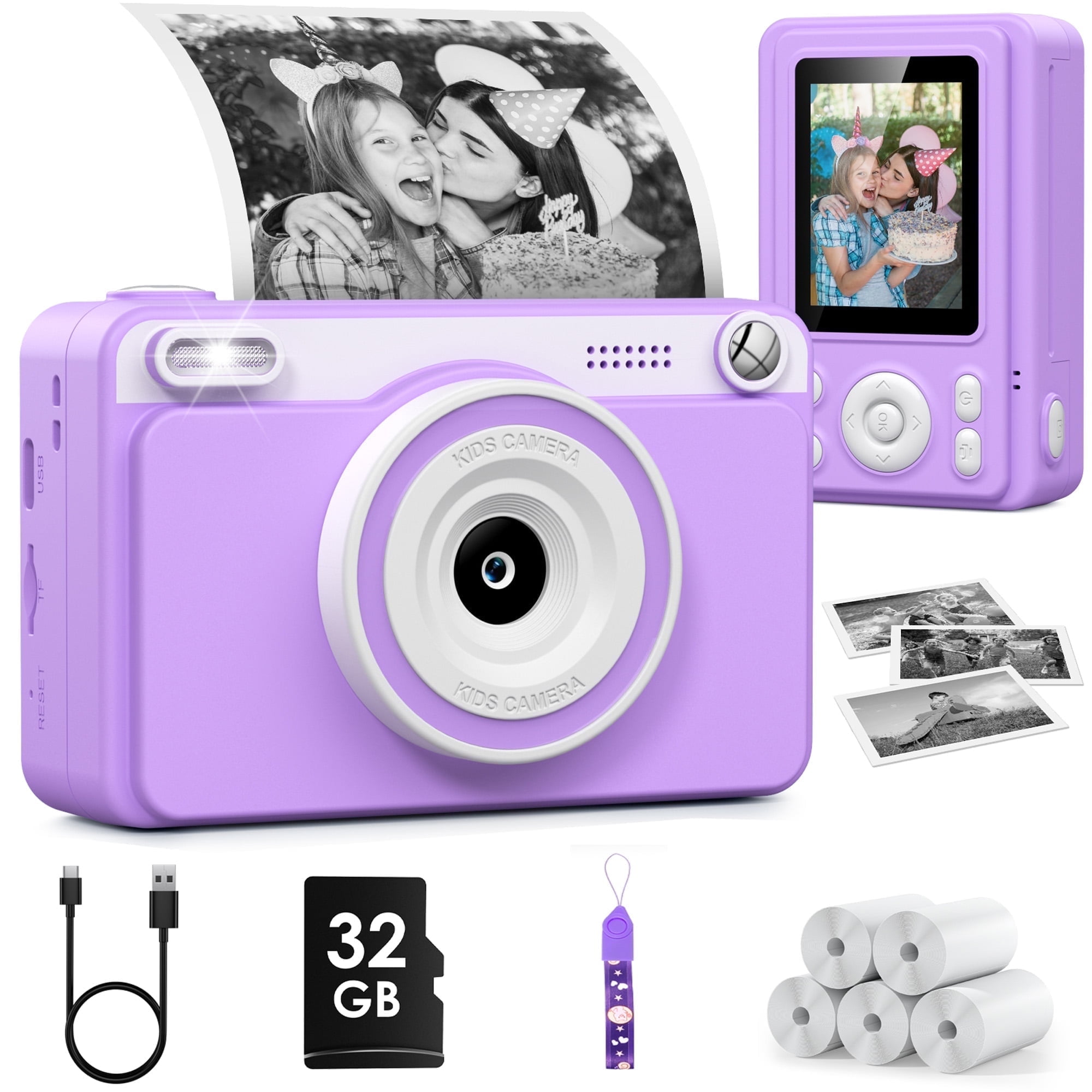 Gofunly Purple Kids Instant Print Camera 1080P Video Digital Toy gofunly-purple-kids-instant-print-camera-1080p-video-digital-toy