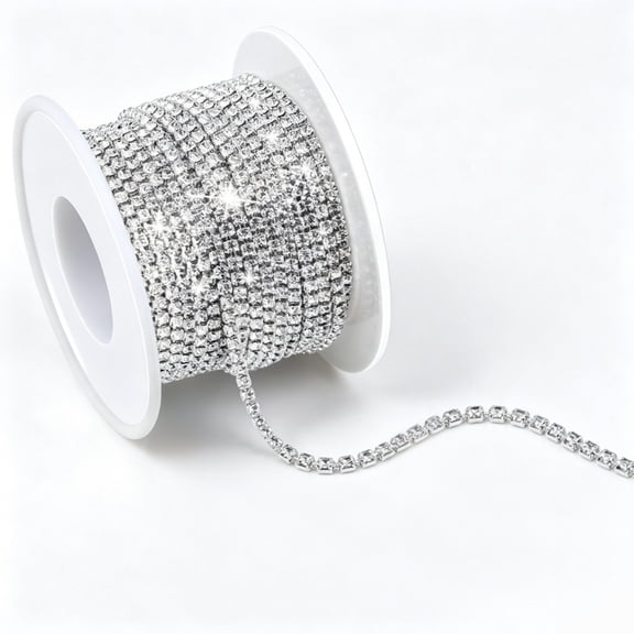 Gogcaro 10 Yards 2MM Crystal Rhinestone Close Chain Trim for Sewing Shoes Clothes Cups, SS6 Claw Rhinestone Chain for Craft Jewelry Wedding Bouquet DIY Decoration, Silver