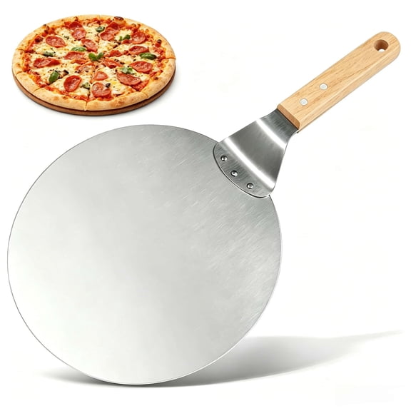 Gogcaro 10 x 10 Inches Stainless Steel Pizza Peel with Wooden Handle, Non-Slip Pizza Peel for Family Baking