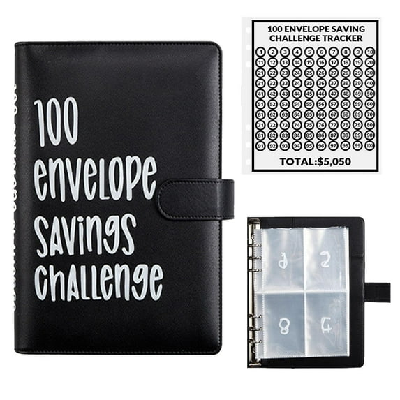 Gogcaro 100 Envelopes Money Saving Challenge Binder, A5 Budget Binder with Cash Envelopes, Savings Challenges Book to Save $5,050, Budget Planner for Budgeting Planner Saving Money, Black